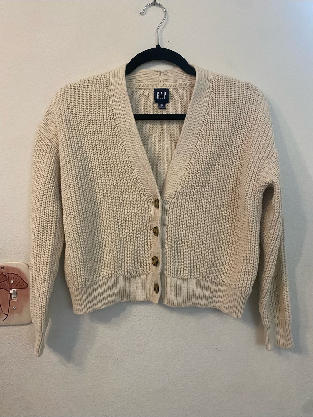 GAP Cream Rib-Knit Button Cardigan